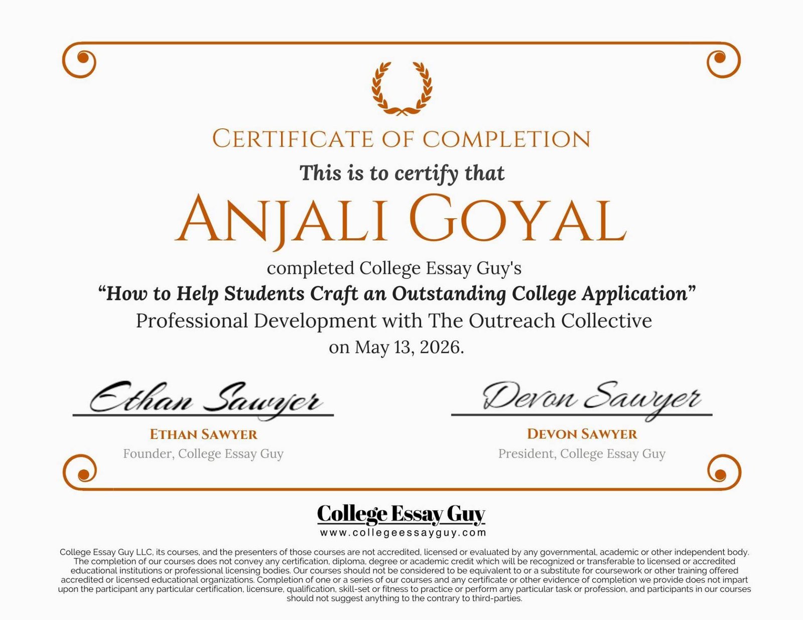 Anjali Goyal Certificate CEG